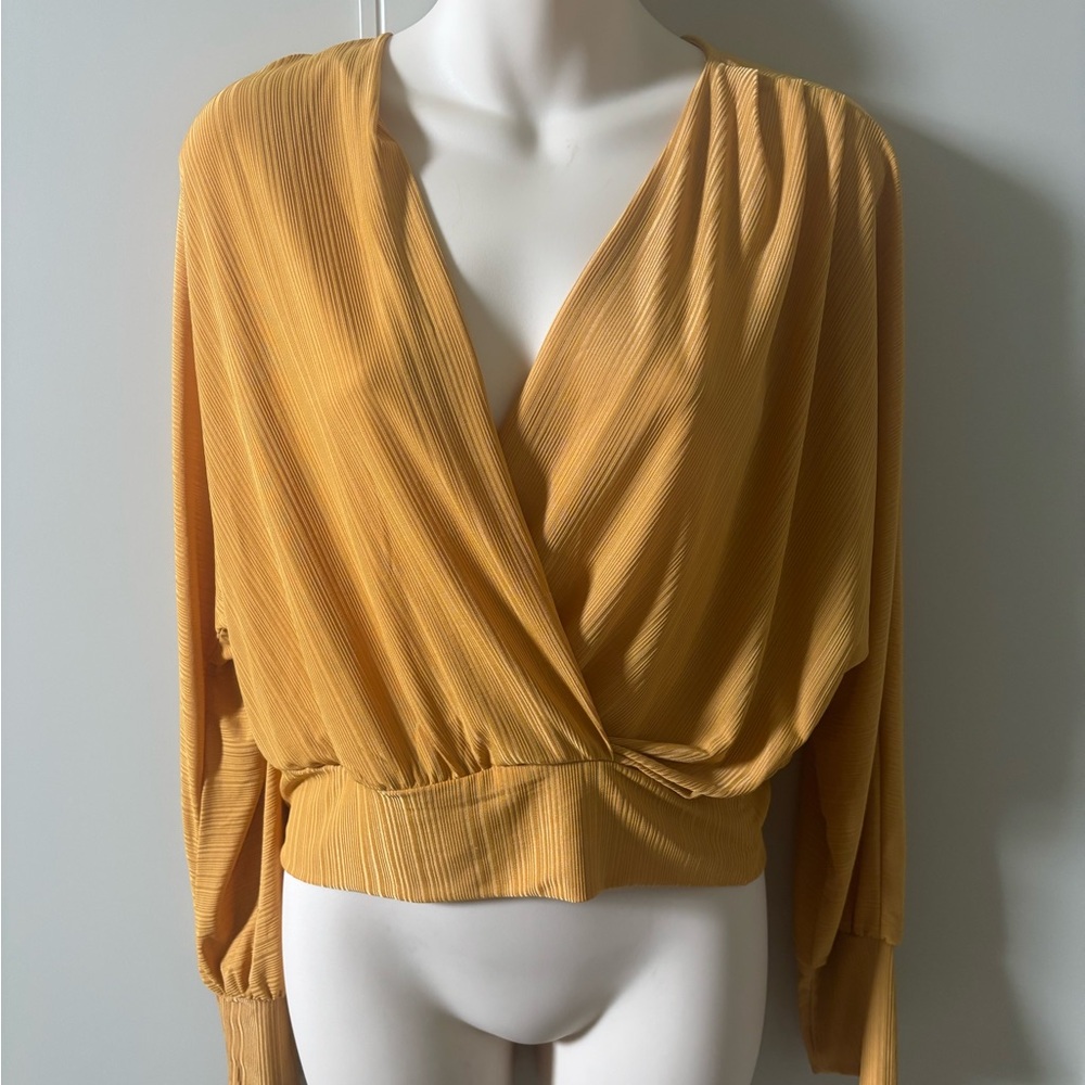 Dynamite Gold Ribbed Wrap Blouse